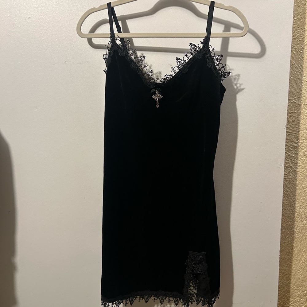 Amazon Black Lace Trim Mini Dress
